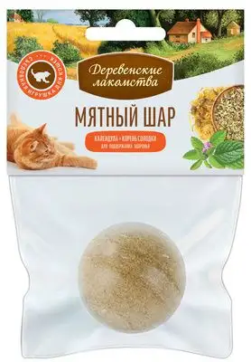 Купить Деревенские лакомства игрушка для кошки "Мятный шар": календула + корень солодки