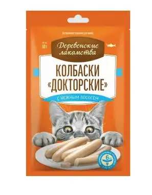 Деревенские лакомства колбаски докторские с нежным лососем для кошек
