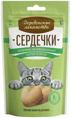 Купить Деревенские лакомства для кошек сердечки для здоровья мочевыводящих путей и почек