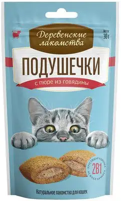 Купить Деревенские лакомства для кошек подушечки с пюре из говядины