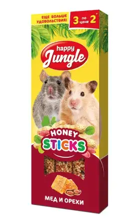 Купить happy jungle лакомство для мелких грызунов, палочки, мед и орехи