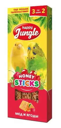 Купить happy jungle лакомство для птиц палочки с медом и ягодами 
