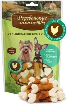 Деревенские лакомства лакомство для собак кальциевая косточка с курицей для малых и миниатюрных пород