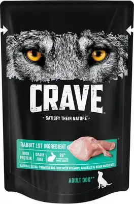 Купить crave полнорационный влажный корм для взрослых собак всех пород, с кроликом (пауч)