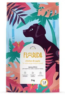 FLORIDA сухой корм для взрослых собак средних пород с курицей и яблоком