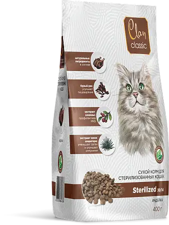 Купить clan classic sterilized-30/14 сухой корм для стерилизованных кошек, индейка 