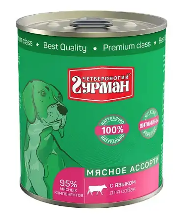 Купить Четвероногий Гурман Мясное ассорти консервы для собак с языком