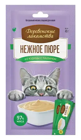 Купить Деревенские лакомства для кошек нежное пюре из курицы