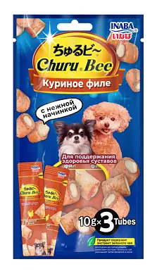 Inaba Лакомство Churu Bee для собак Запеченные трубочки Куриное филе для поддержания здоровья суставов