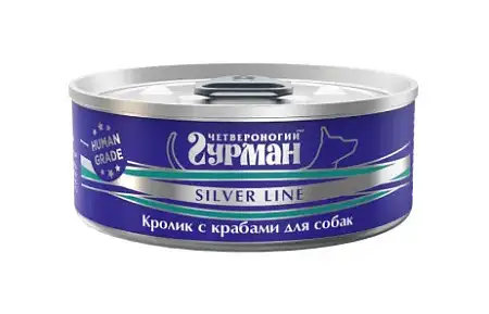 Купить Четвероногий Гурман silver line консервы для взрослых собак всех пород кролик с крабами в желе