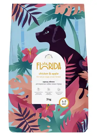 Купить florida сухой корм для взрослых собак малых пород с курицей и яблоком