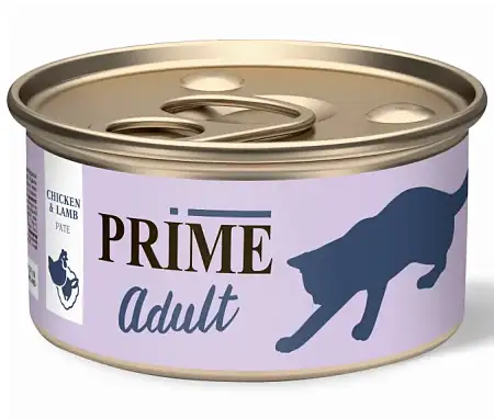 Купить prime консервы для взрослых кошек паштет с курицей и ягненком
