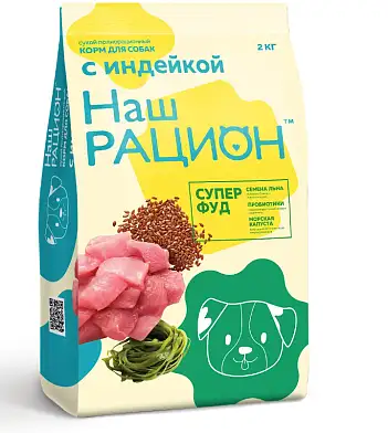 Наш Рацион сухой корм для взрослых собак всех пород индейка