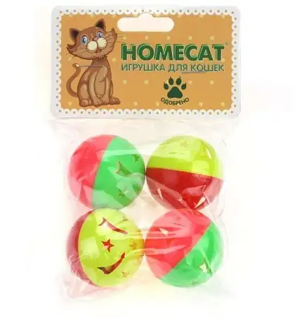 Купить homecat игрушка для кошек мячи пластиковые звездочки с колокольчиком