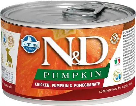 Купить farmina n&d pumpkin консервы для щенков mini (курица с тыквой и гранатом)