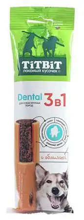 Купить titbit лакомство для собак крупных пород dental 3в1 с облепихой