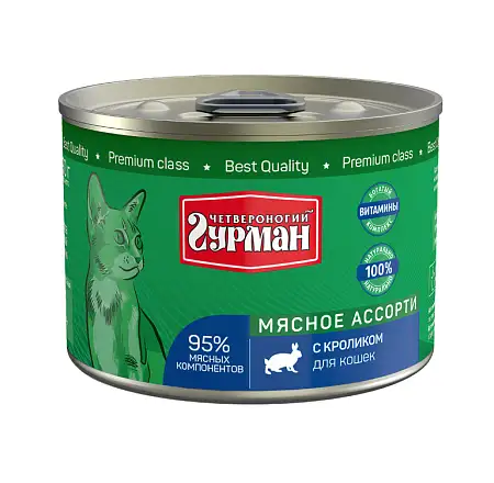 Купить Четвероногий Гурман Мясное ассорти консервы для кошек с кроликом