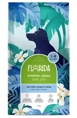 Купить florida сухой корм для взрослых собак средних пород с ягненком и грушей