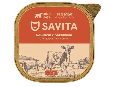 Купить savita Влажный корм для собак, паштет со свежей говядиной, 98% мяса (ламистер)