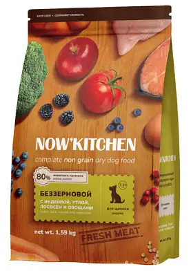 NOW’ Kitchen Grain Free сухой беззерновой корм для щенков всех пород с индейкой, уткой, лососем и овощами
