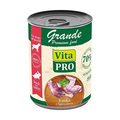 VITA PRO GRANDE консервы для собак утка с кроликом кусочки в соусе 
