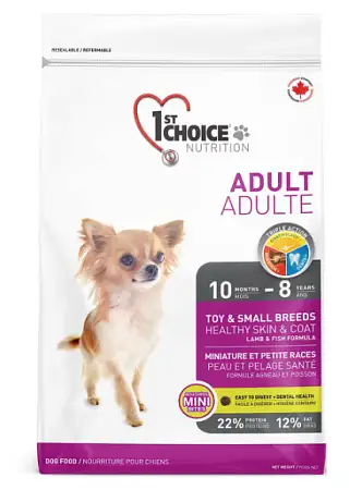 Купить 1st choice toy & small breeds сухой корм для взрослых собак декоративных и мелких пород с ягненком, рыбой и рисом