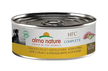Купить almo nature hfc complete консервы для взрослых собак и щенков с 3-х месяцев с куриным филе и цукини
