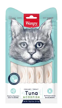 Купить wanpy cat Лакомство для кошек «нежное пюре» из тунца и трески