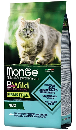 Купить monge cat bwild grain free сухой беззерновой корм для взрослых кошек с треской
