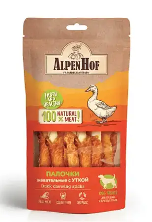 Купить alpenhof лакомство для собак средних и крупных пород Жевательные палочки с уткой