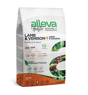 Alleva Holistic Cat Adult Lamb & Venison сухой корм для взрослых кошек с ягненком и олениной, коноплей и женьшенем
