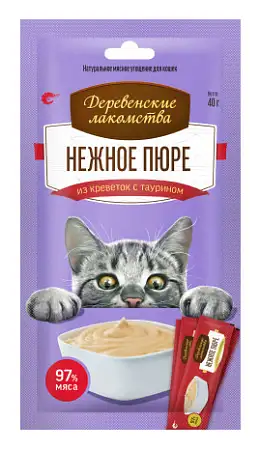 Купить Деревенские лакомства для кошек нежное пюре из креветки