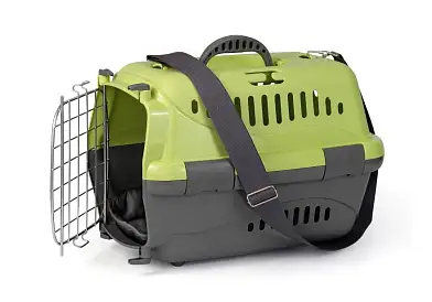 АКЦИЯ ZOOexpress переноска «Турне» для собак и кошек с металлической дверцей, ковриком и ремнем, зеленая