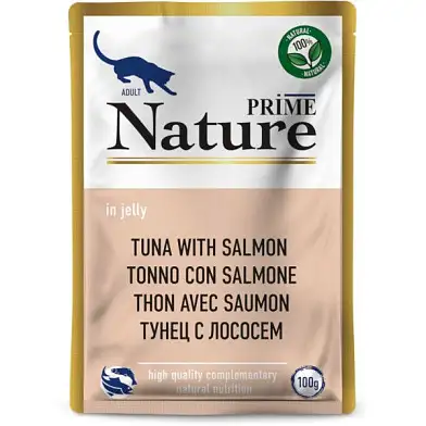 Prime Nature влажный корм для взрослых кошек с тунцом и лососем, в паучах, в желе (пауч)