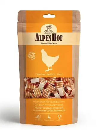 Купить alpenhof лакомство для мелких собак и щенков Мини-сэндвич куриный
