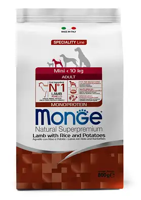 Monge Dog Speciality Line Monoprotein Mini сухой корм для взрослых собак мелких пород из ягненка с рисом и картофелем