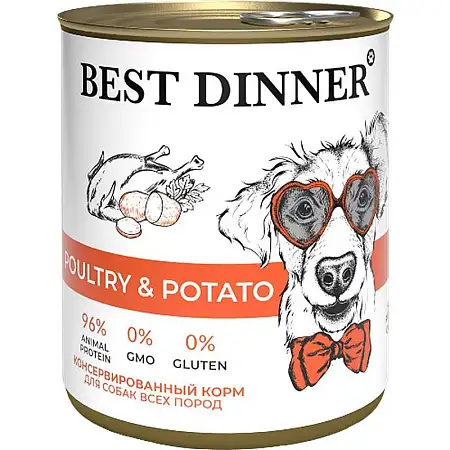 Купить best dinner super premium консервы для взрослых собак и щенков с птицей и картофелем
