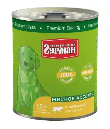 Купить Четвероногий Гурман Мясное ассорти консервы для щенков с потрошками