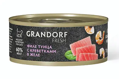 GRANDORF FRESH Консервы для кошек Филе тунца с креветками в желе