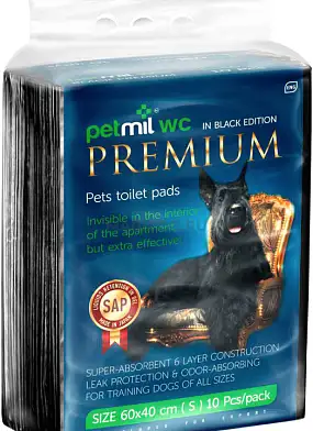 Petmil Пеленки впитывающие для собак и кошек с суперабсорбентом черные