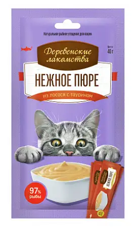 Купить Деревенские лакомства для кошек нежное пюре из лосося