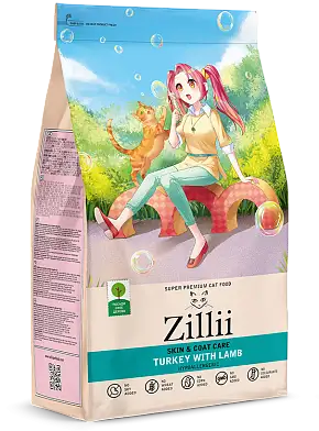 Zilli сухой корм для взрослых кошек Здоровье кожи и шерсти, индейка, ягненок