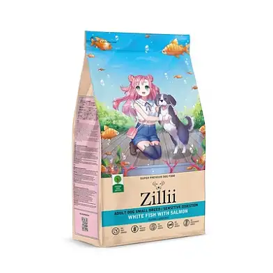 Zilli сухой корм для взрослых собак мелких пород с чувствительным пищеварением, белая рыба и лосось