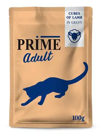 Купить prime влажный корм для взрослых кошек с ягненком кусочки в бульоне (пауч)