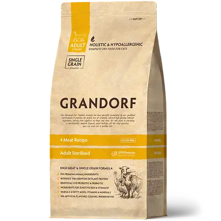 Купить grandorf сухой низкозерновой корм для стерилизованных кошек с пробиотиками